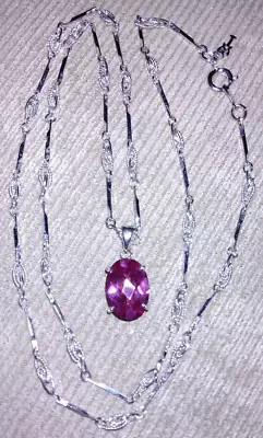 Vintage Sterling Silver Prong Set Jg Amethyst Pendant Silver? White Gold? Chain • $107.99