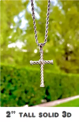 LARGE CROSS PRAY CHRISTIAN FAITH 925 Sterling Silver Rope 20  Chain Necklace Men • $16.99