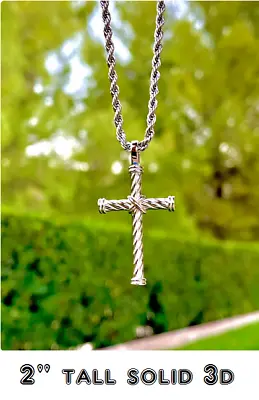 LARGE CROSS PRAY CHRISTIAN FAITH 925 Sterling Silver Rope 24  Chain Necklace Men • $16.99