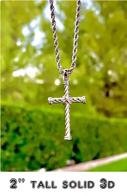 LARGE CROSS PRAY CHRISTIAN FAITH 925 Sterling Silver Rope 26  Chain Necklace Men • $16.99