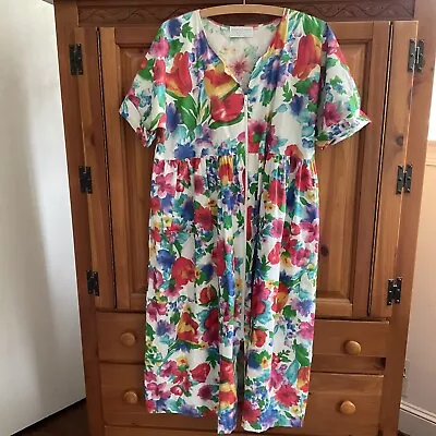 £29.01 • Buy MISS ELAINE AT HOME Bright Floral House Coat Robe Front Zipper Closure Women’s M