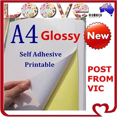 100 X A4 White Glossy Self Adhesive Sticker Paper Sheet Label Laser Inkjet Print • $12.95