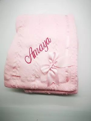 £13.99 • Buy Personalised Luxury Baby Cable BOW RIBBON  Blanket Embroidered Boy Girl Gift 
