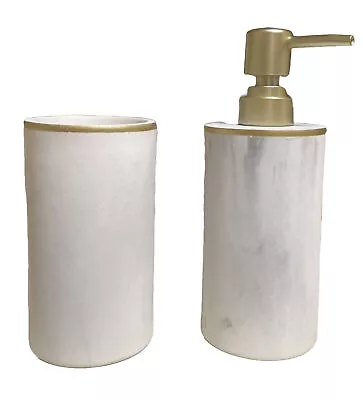 Sunday Citizen Bathroom Set Soap Dispenser & Toothbrush Cup Resin Faux Marble • £31.80