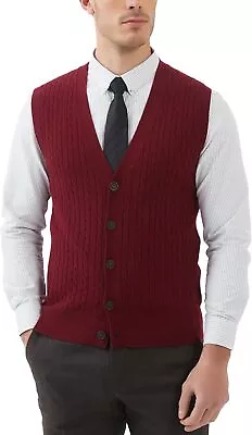 Kallspin Men's Cable Knit Sweater Vest Wool Blend V Neck Button Down Sleeveless  • $68.86