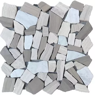 White Gray Marble Oak Driftwood Stone Wall Floor Tile Backsplash Mosaic   • $6.99