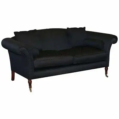 Hand Made Black & Silver Upholstered Sofa Light Mahogany Frame One Of Two Pieces • £750