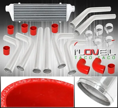 Turbo Intercooler Kit Combo 2.5  Polished Piping Fmic Couplers Red Clamps • $169.99