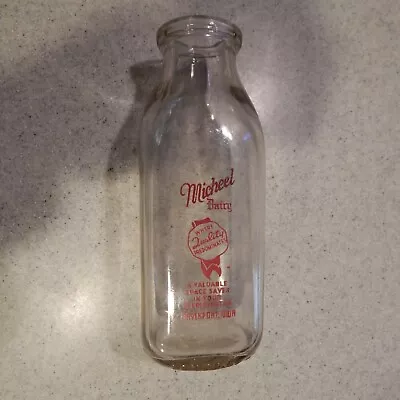 Micheel Dairy Davenport Iowa IA Square Pyroglazed Pint Milk Bottle • $24.99