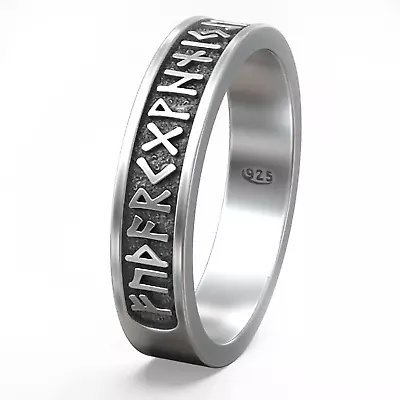 Viking Rune Band Ring Sterling Silver 925 Elder Futhark Nordic Runic Symbols Pag • $47.47