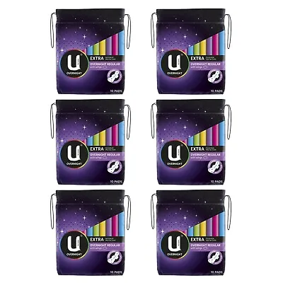 6 X U By Kotex Extra Max Protection Overnight Regular Pads With Wings 10 Pads • $45.95