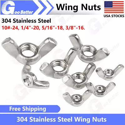 10# 1/4  5/16  3/8  Wing Nuts 304 A2 Stainless Steel Butterfly Nut DIN 315 USA • $8.15