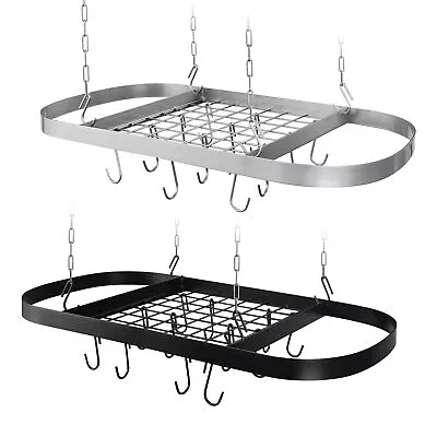 Hanging Pot Holder Pan Hanger Kitchen Ceiling Rack With 12pcs Hooks Black/Silver • $38.99