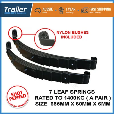 2x 7 Leaf Eye To Eye Springs Trailer Caravan Suspension 60mm X 6mm 1400kg Black • $189