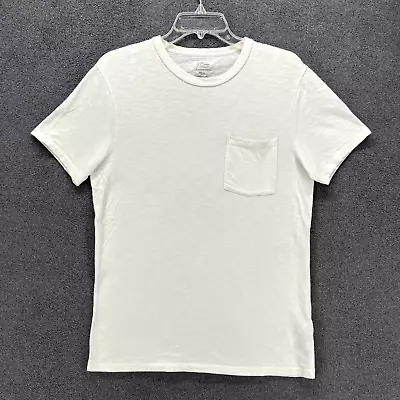 J. Crew T Shirt Mens Small White Garment-Dyed Slub Cotton Crewneck Pocket Tee • $19.99