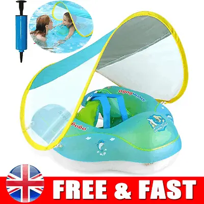 Kids Baby Toddler Swimming Pool Swim Seat Float Boat Ring With Canopy Sun Shade • £18.89