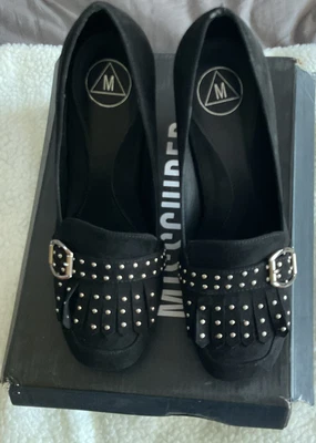 £5 • Buy Missguided Black Stud Girls Heel Fringe Square Toe Black Court Shoes Size 4/37