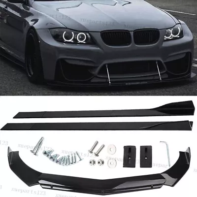 Gloss Black For BMW 328i Front Bumper Lip Spoiler Splitter + Side Skirt • $89.99