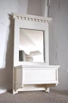 Antique Chalk Painted Mirror Unit Vintage Bathroom Bedroom Mirror With Storage • £120