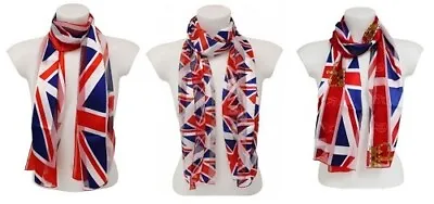 Union Jack Flag Neck Scarf British Kings Coronation Satin Sheen Womens Scarves • £7.99