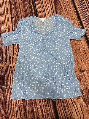 H&M Mama Women’s Size Small Maternity Floral Shirt - Baby Blue/White • $14.39