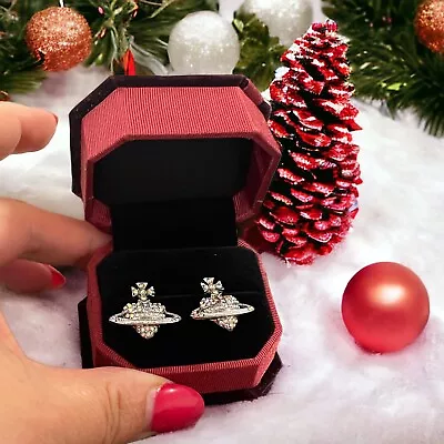 Silver Earrings Withn Rhinestones Ufo Orb Cross Hearts In Gift Box Velvet • $16.26