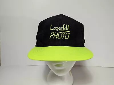 Vintage Lagerfeld Photo Snapback Hat Neon 90s Embroidered 90s Fragrance Cologne  • $19.90