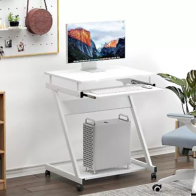 Mobile Computer Desk Small Rolling Office Table Workstation With Printer Shel... • $95.48