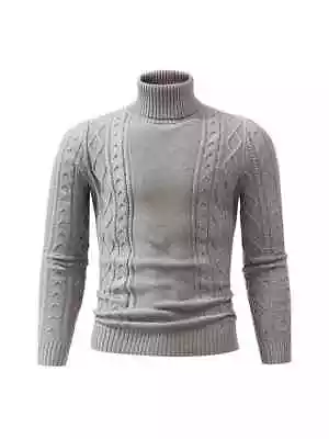 Men's Plain Turtleneck Sweater Trendy High Stretch Fashion Comfy Thermal Tops • $42.74