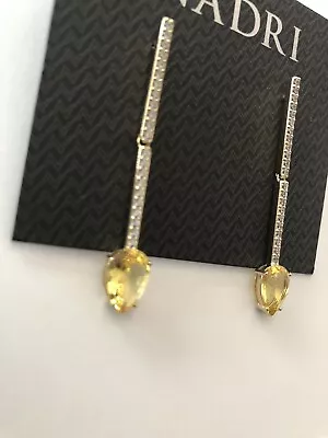 NADRI CZ Crystal Linear Pave Tear Drop Prong Set Earrings Gold Tone • $36