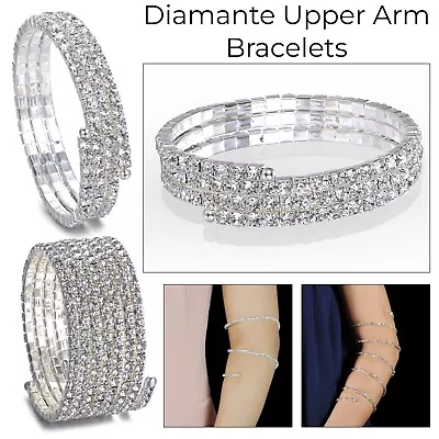 Upper Arm Cuff Upper Arm Bracelet Bangle Armlet Silver Diamante Swirl • £5.29
