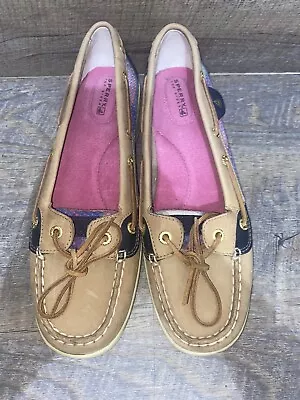 Sperry Top-Sider Angelfish Multicolor Sequin Tan Boat Shoes Women’s Size 9 M • $20