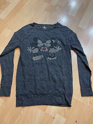 Disney Parks Womens Minnie Mickey LOVE Long Sleeve Grey Rhinestone  Small • $15