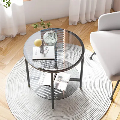 ARTLOGE Novel Tempered Glass Side Table 2-Tier Round Coffee Center Table 19.7  • $49.99