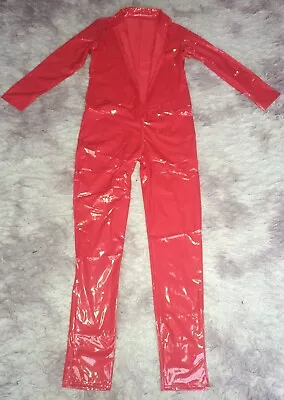 New Red Kinky Wet Look Full Length 2 Ways Zipper Men Gay Stag Do Catsuit Size5XL • £17