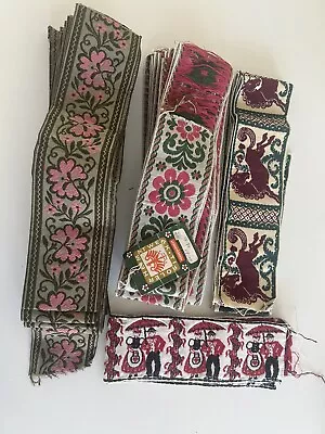 21 Yards Of Vintage Embroidered Cotton Ribbon Trim Handmade German Unicorn • $29.85