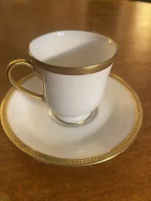 A. Lanternier Limoges France Gold Rimmed Tea Cup Saucer Demitasse Cup Geometric • $8.28