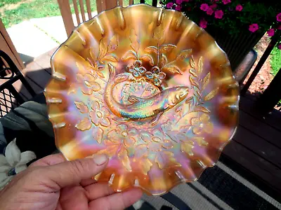 Millersburg Marigold Trout And Fly 3 In 1 Edge Carnival Glass 8 1/2  Bowl • $350