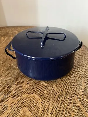 Dansk Kobenstyle Navy Blue Enamel Dutch Oven 4 Quart 9” Diameter Trivet Lid • $75