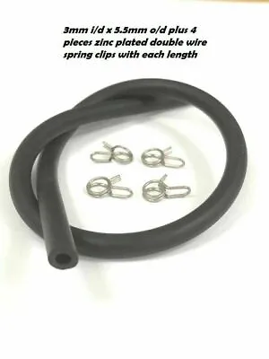 £2.99 • Buy FLEXIBLE SOFT RUBBER AIR WATER FUEL PETROL OIL HOSE PIPE  3mm X 5.5mm + 4 CLIPS