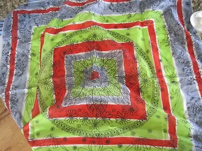 Women's Scarf Hand Rolled Hem Silk Gray Red Lime Green Flowers Vintage 30  Sq. • $14.97