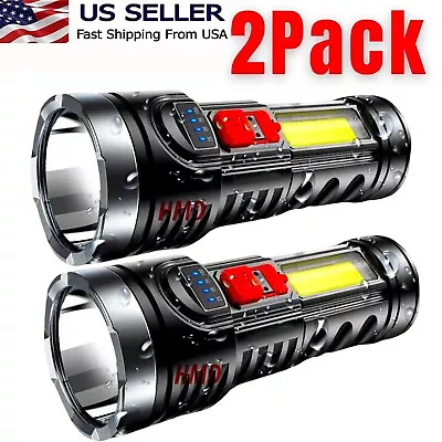 2 Pack LED Super Bright Flashlight Rechargeable Torch Tactical Lamp USB+ Battery • $11.99