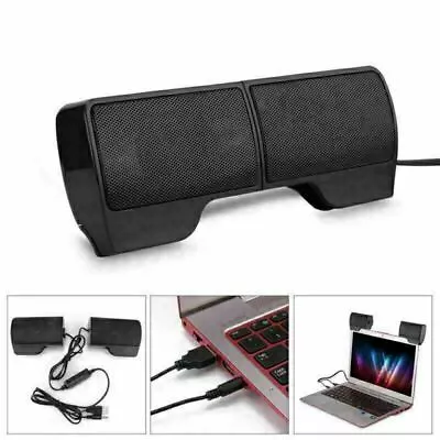 USB Clip-On Computer Sound Bar Stereo Laptop Lightweight Notebook Mini Speakers • £12.59