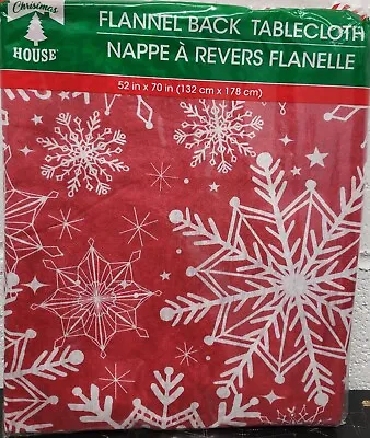 Thin Kitchen Vinyl Tablecloth 52 X70  Oblong CHRISTMAS SNOWFLAKES ON REDCH • $8.99