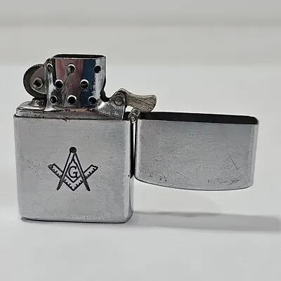 Zippo Lighter Masonic Etched Emblem 2  Stainless Barlow Trade Mark Vtg • $49.95