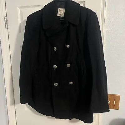Classic ENLISTED  VI-Mil Pea Coat USA Navy Black 100% Wool Men's Size 42R • $84.99