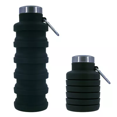 Foldable Water Bottle 500ml Collapsible Silicone Drink Outdoor Sport Travel Run • £7.59