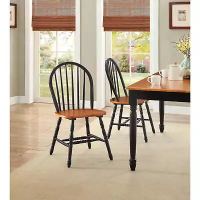 Home Autumn Lane Windsor Solid Wood Chairs Set Of 2 Kitchen Chairs Black Oak US • $148.50