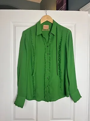 MAISON SCOTCH & Soda BRIGHT GREEN Ruffle Tie BLOUSE Size Medium UK 10-12 • £25