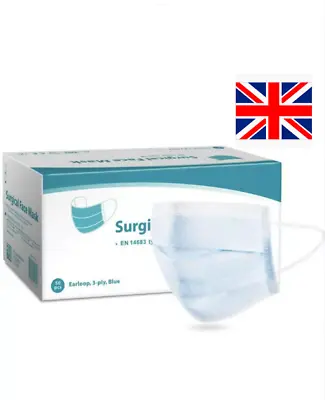 TYPE IIR SURGICAL FACE MASK BLUE 3-PLY MEDICAL GRADE EN 14683 CE APPROVED X 50 • £7.99